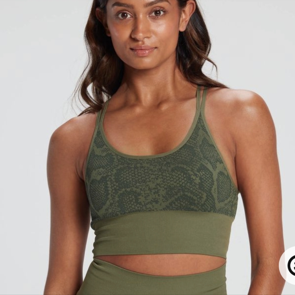 NWT - Women's MP Green Snakeskin print Seamless Sports Bra - size XL